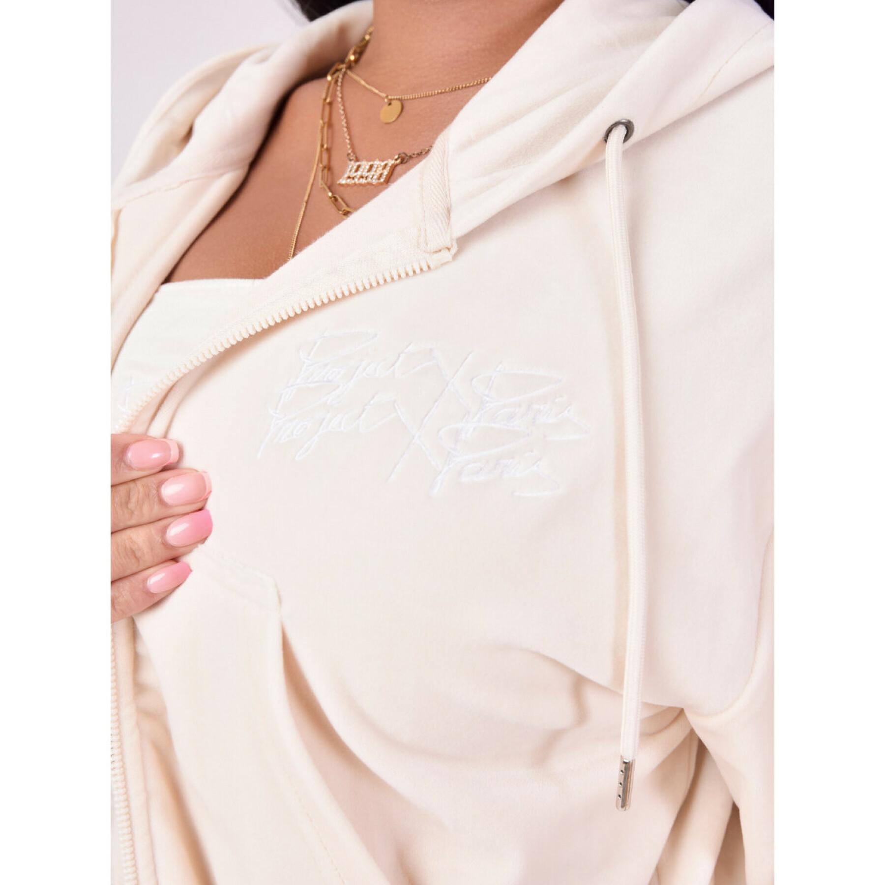 Sweatshirt capuz de veludo com duplo logótipo feminino Project X Paris