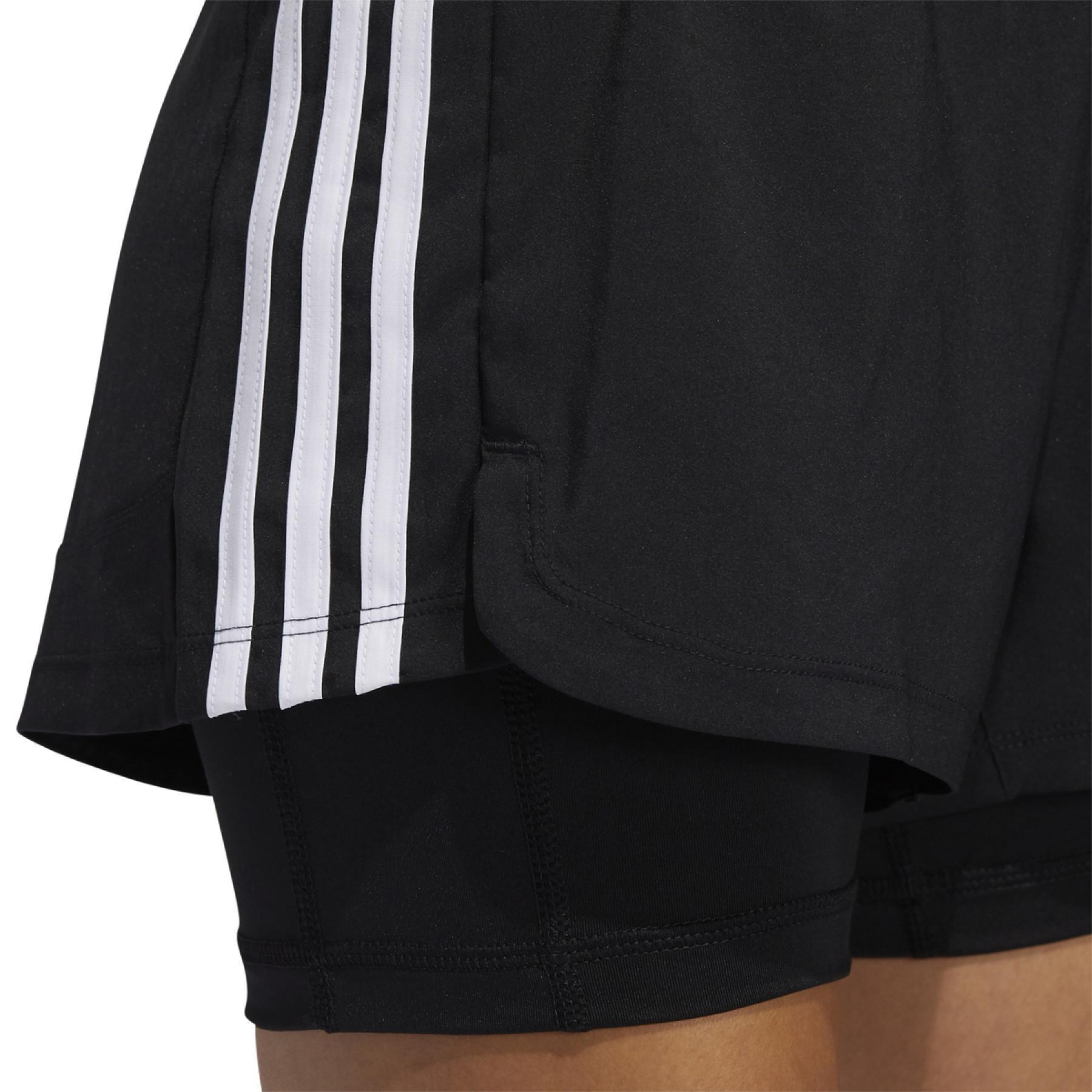 Calções mulher adidas Pacer 3-tiras Woven Two-in-One