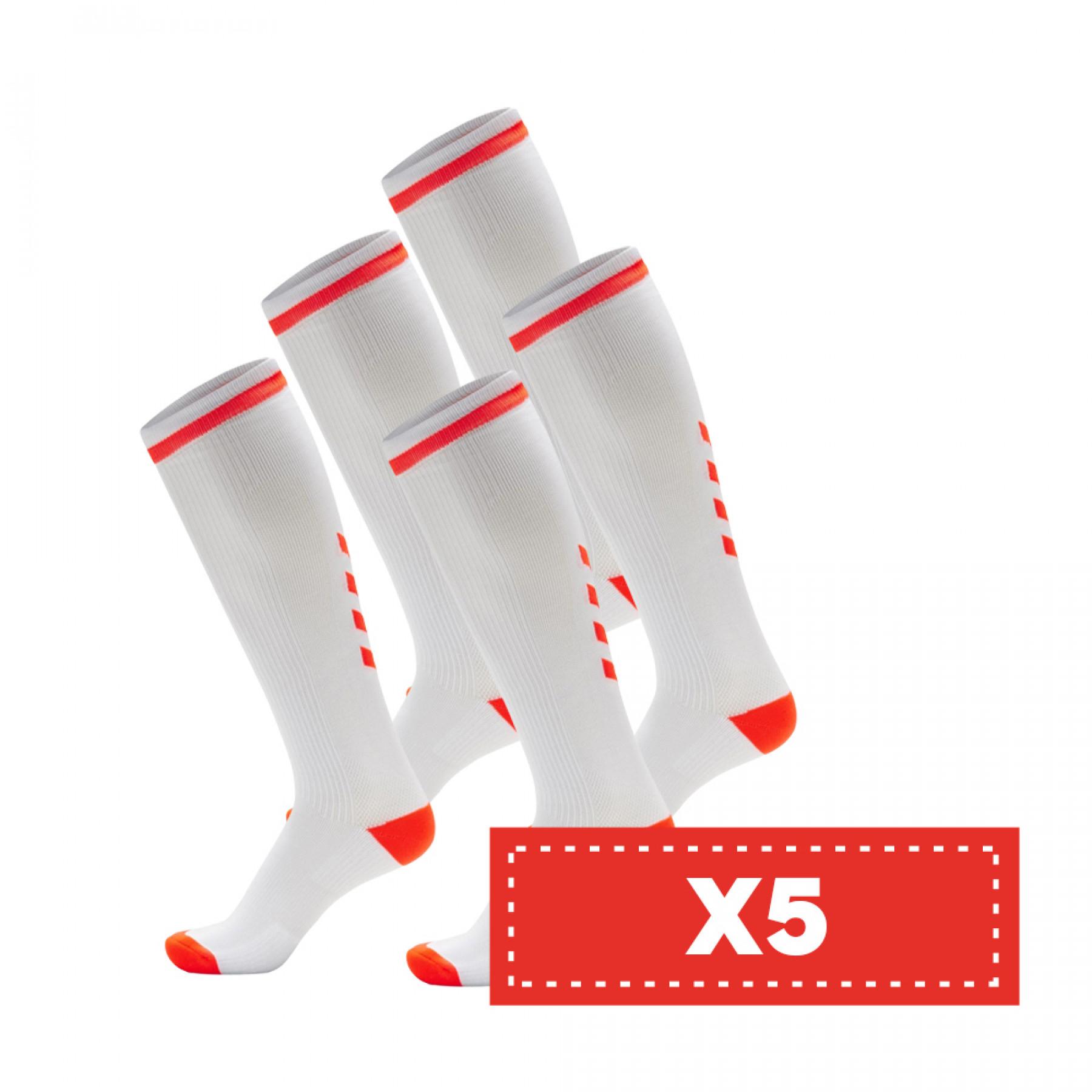Pacote de 5 pares de meias de cor clara Hummel Elite Indoor high