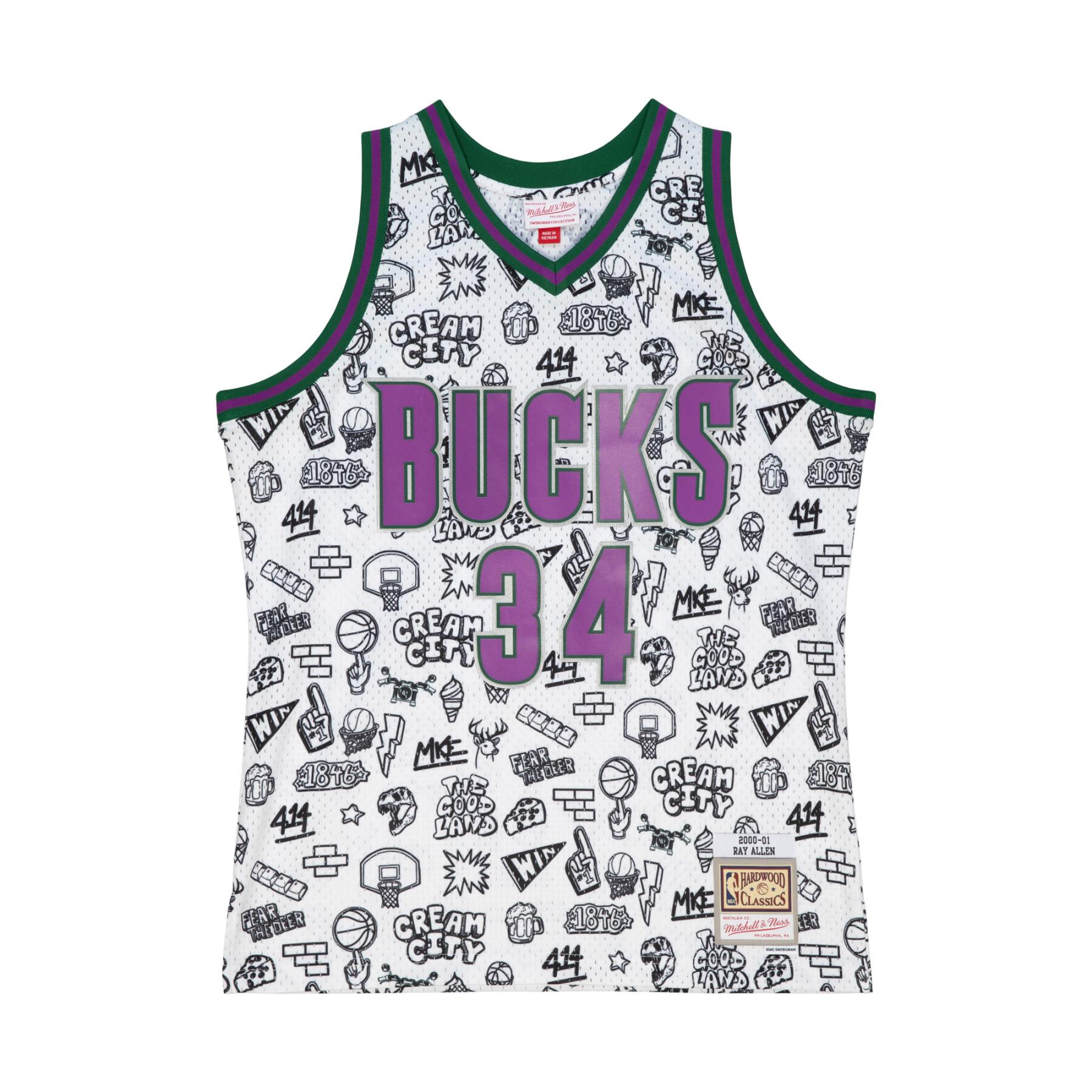 Jersey Milwaukee Bucks NBA Doodle Swingman 2000 Ray Allen