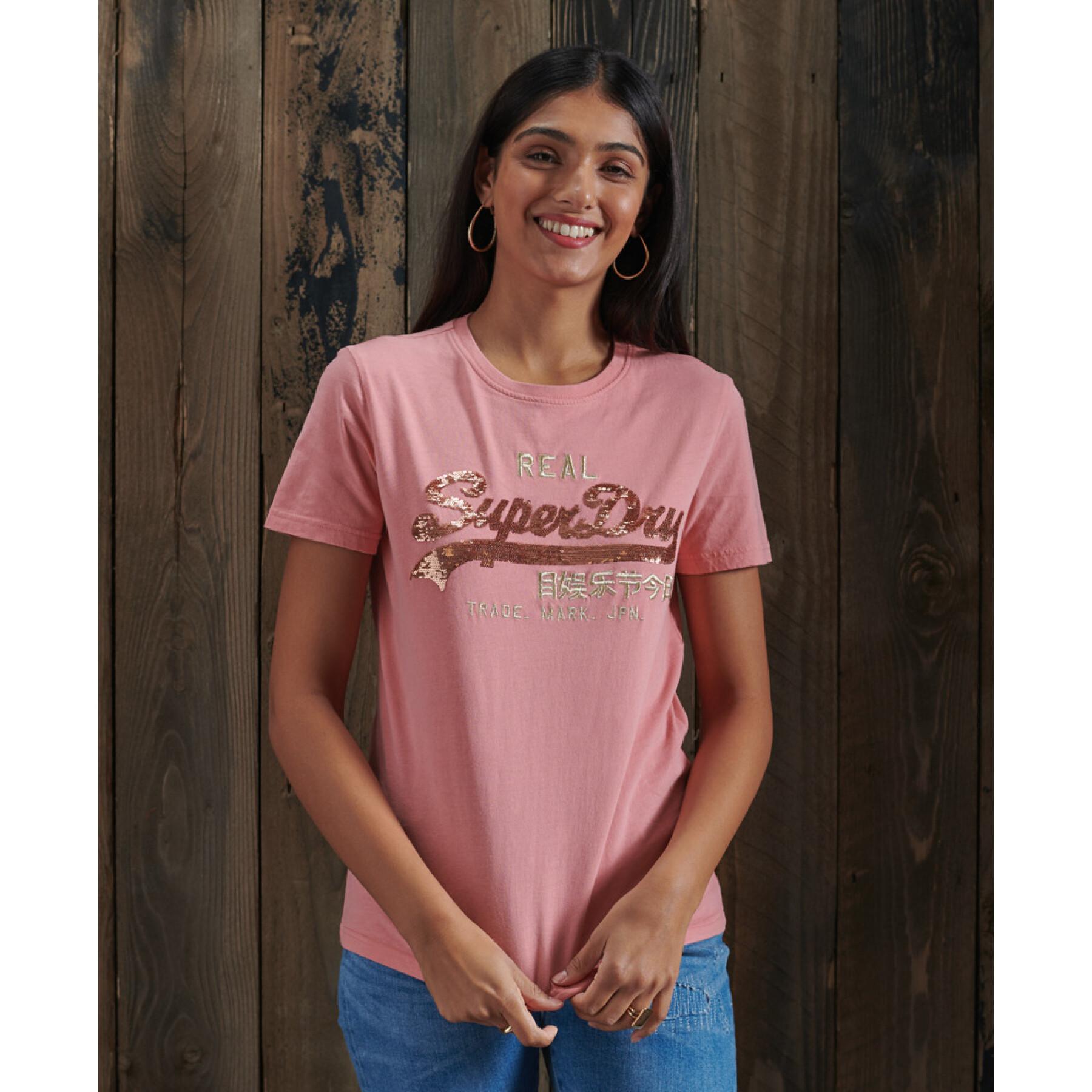 Camiseta de lantejoulas femininas Superdry Vintage Logo